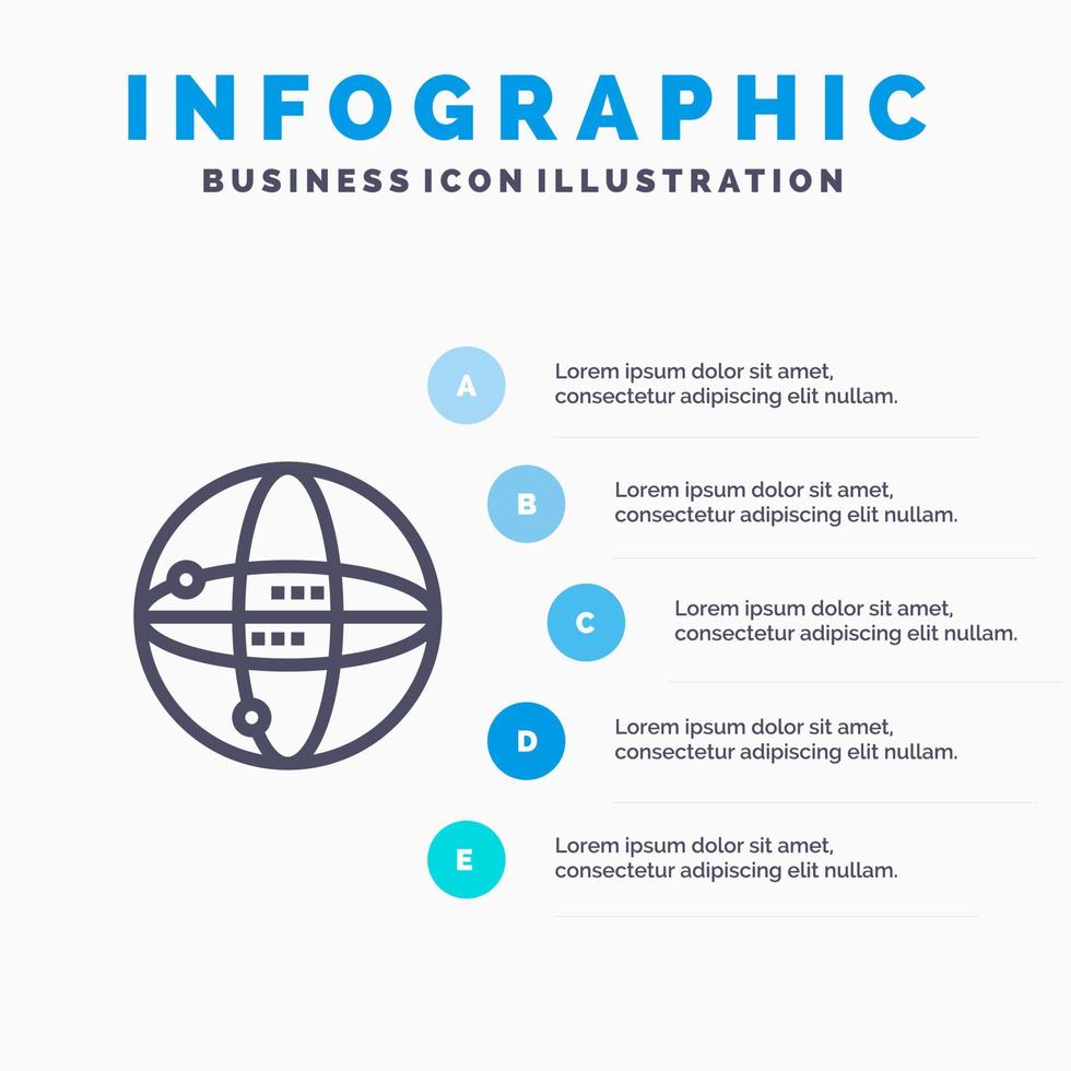 modelo de infográficos de globo de computação de internet mundial modelo de ícone de linha de vetor de 5 passos