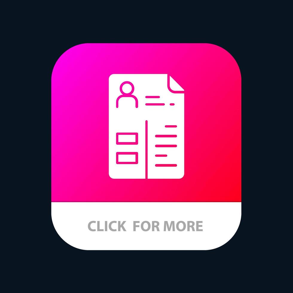 currículo cv carteira de trabalho botão de aplicativo móvel android e ios versão glifo vetor