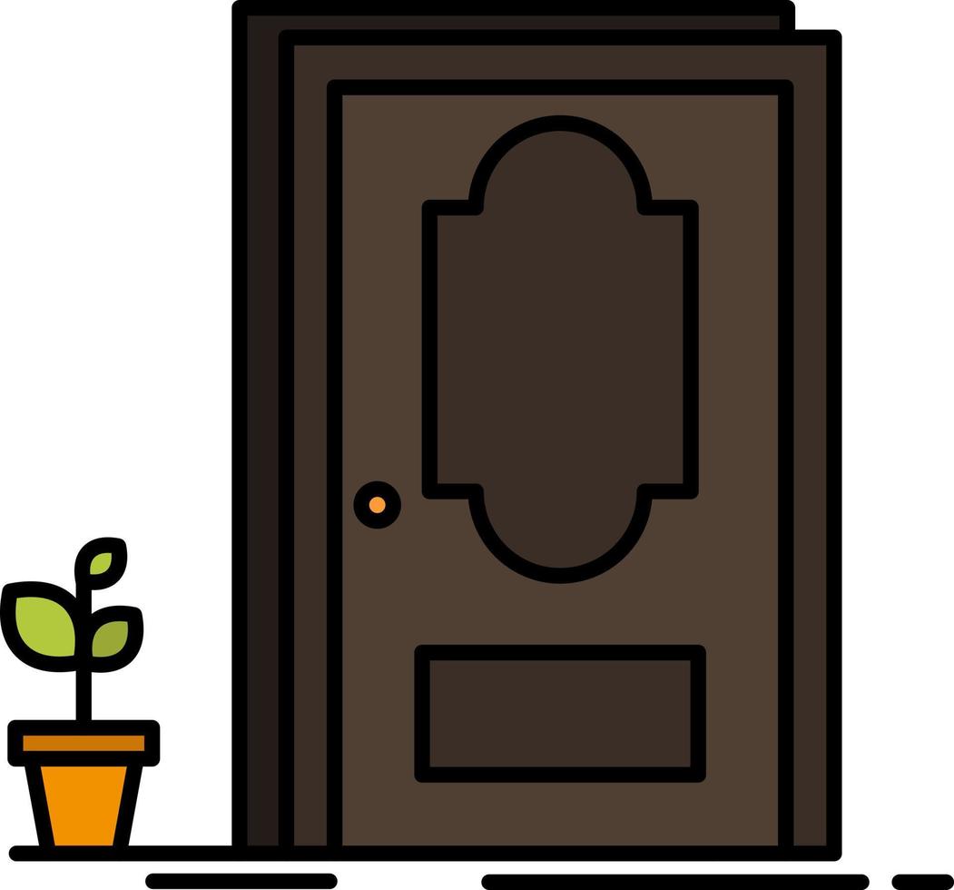 modelo de banner de ícone de vetor de ícone de cor plana de planta de madeira de porta fechada
