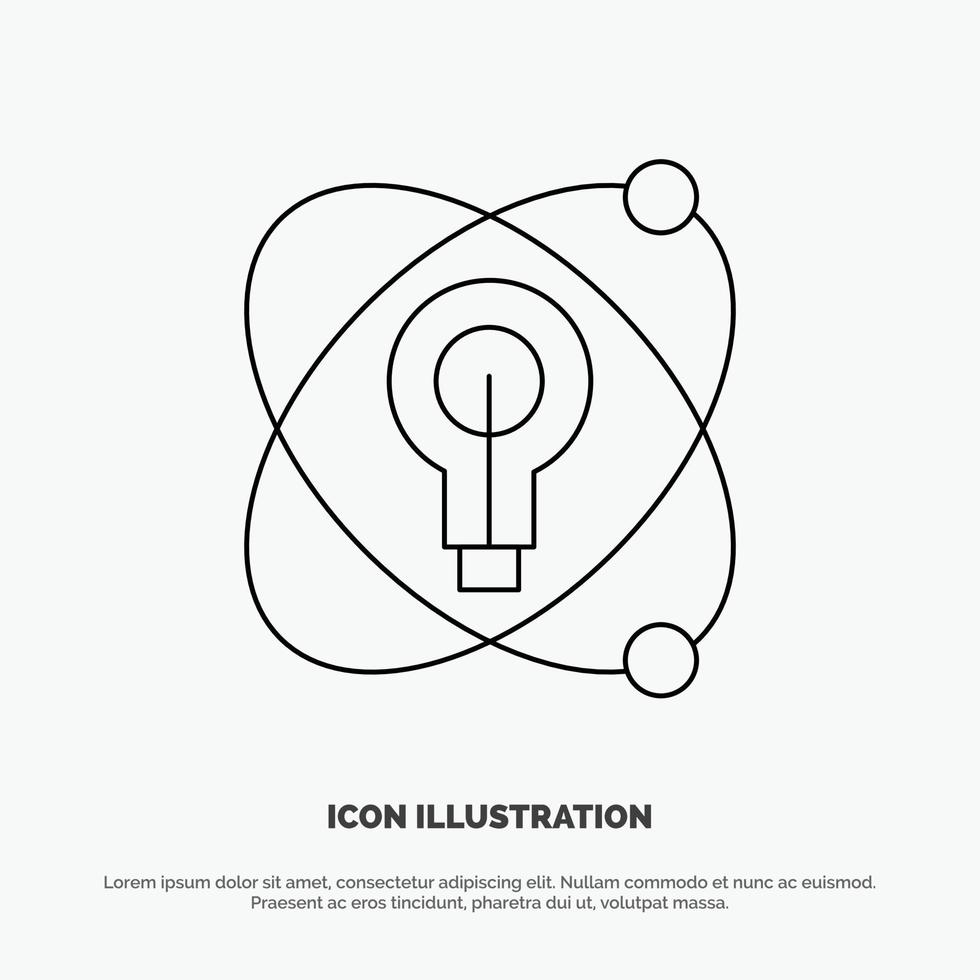 ícone de linha de vetor de lâmpada nuclear de educação de átomo