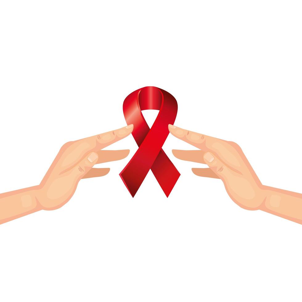 mãos com fita de conscientização do dia da AIDS vetor