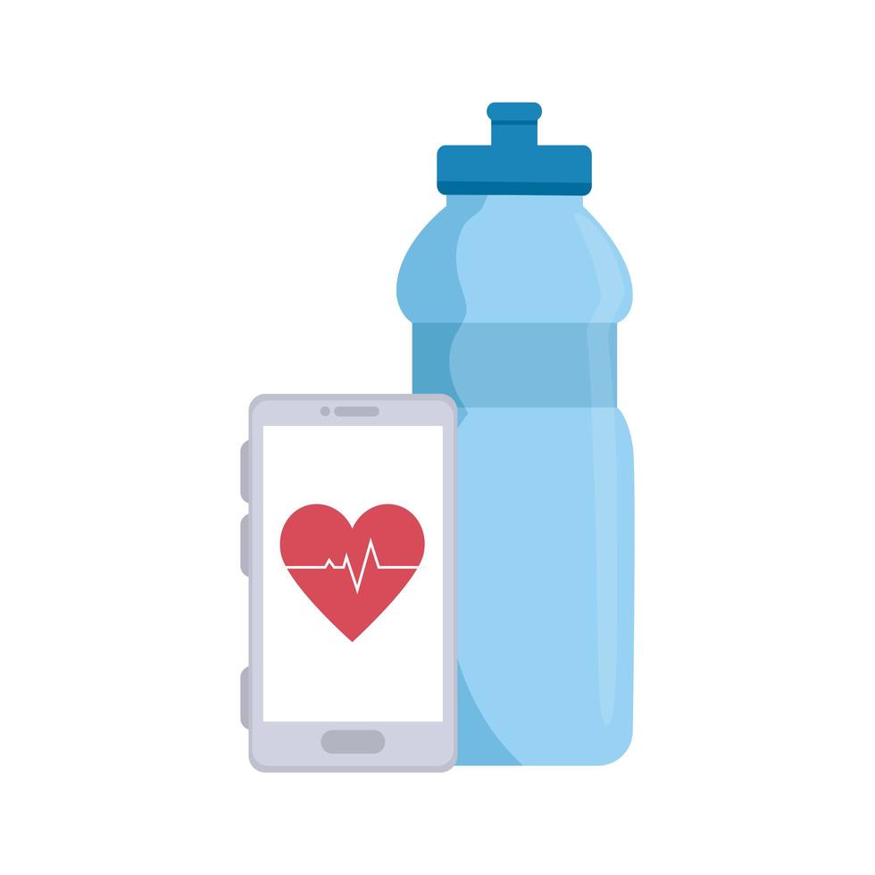 garrafa de água e smartphone com frequência cardíaca vetor
