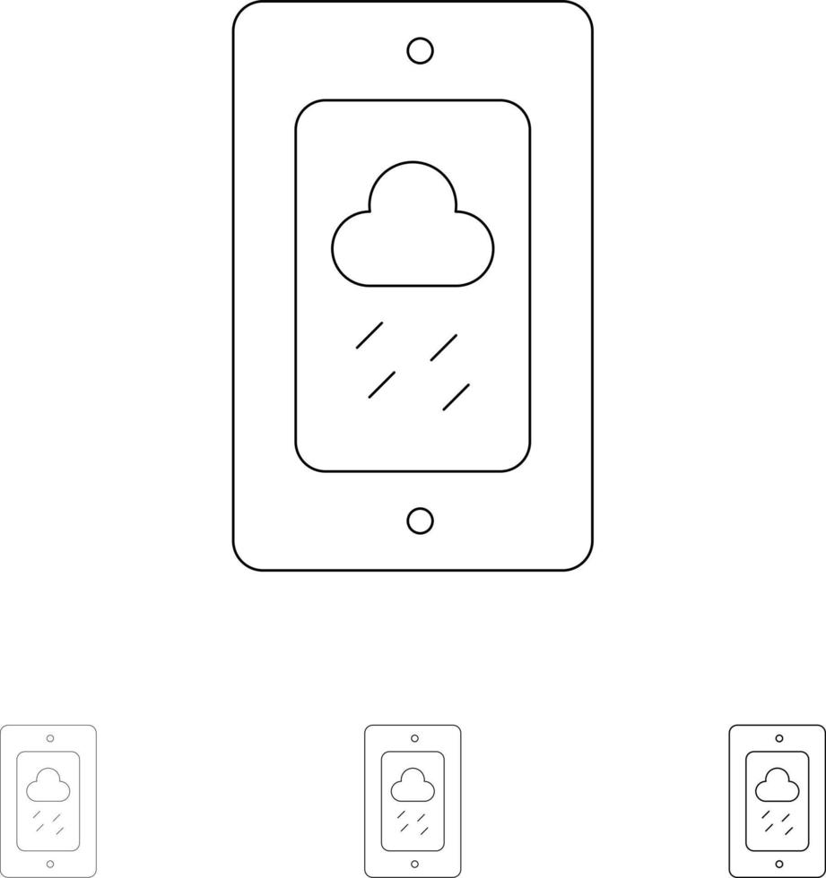 conjunto de ícones de linha preta em negrito e fino de chuva de giz móvel vetor
