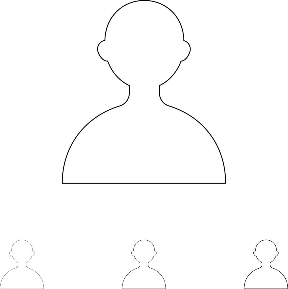 conjunto de ícones de linha preta em negrito e fino básico de usuário de avatar vetor