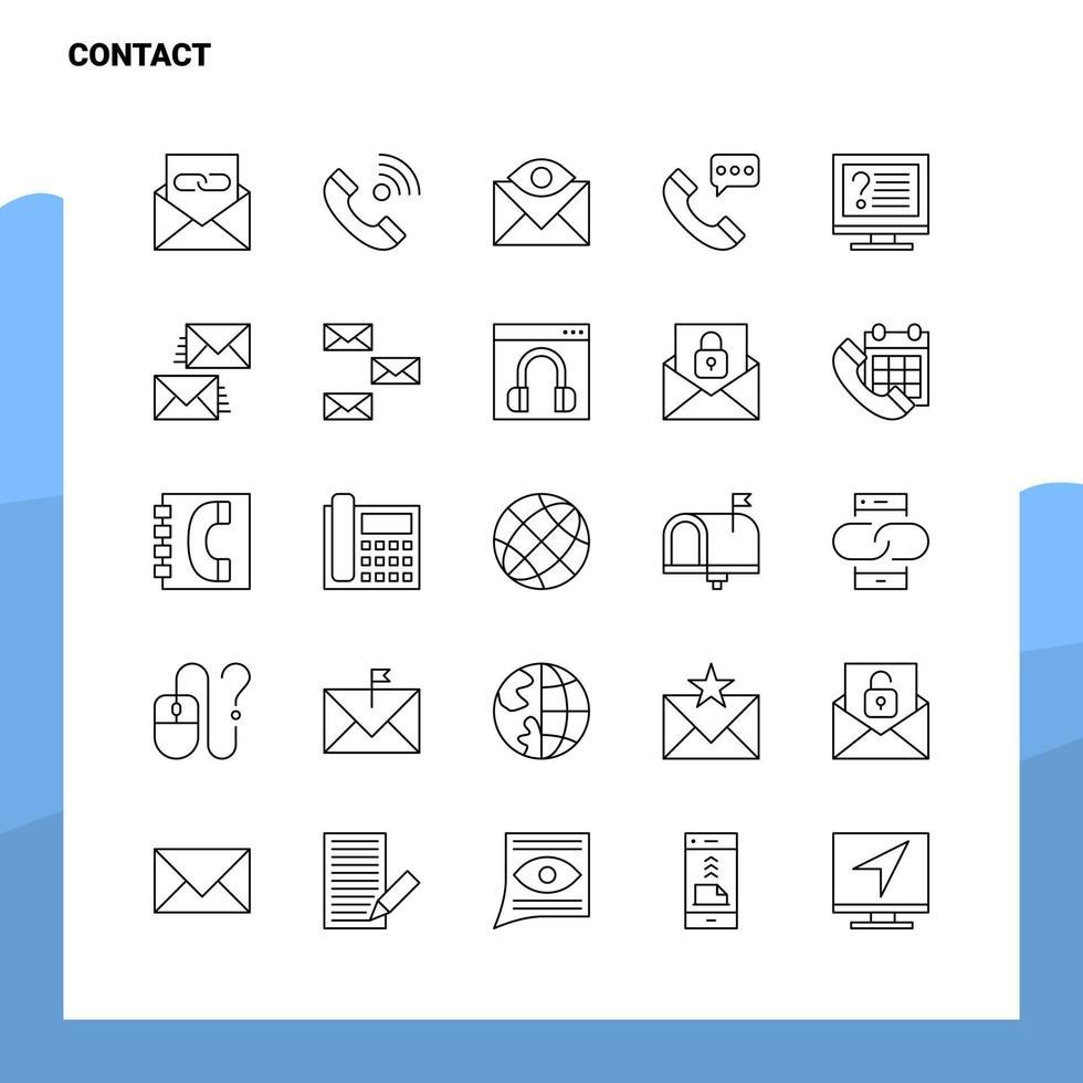 conjunto de ícones de linha de contato conjunto 25 ícones vetor design de estilo minimalista ícones pretos conjunto de pacote de pictograma linear