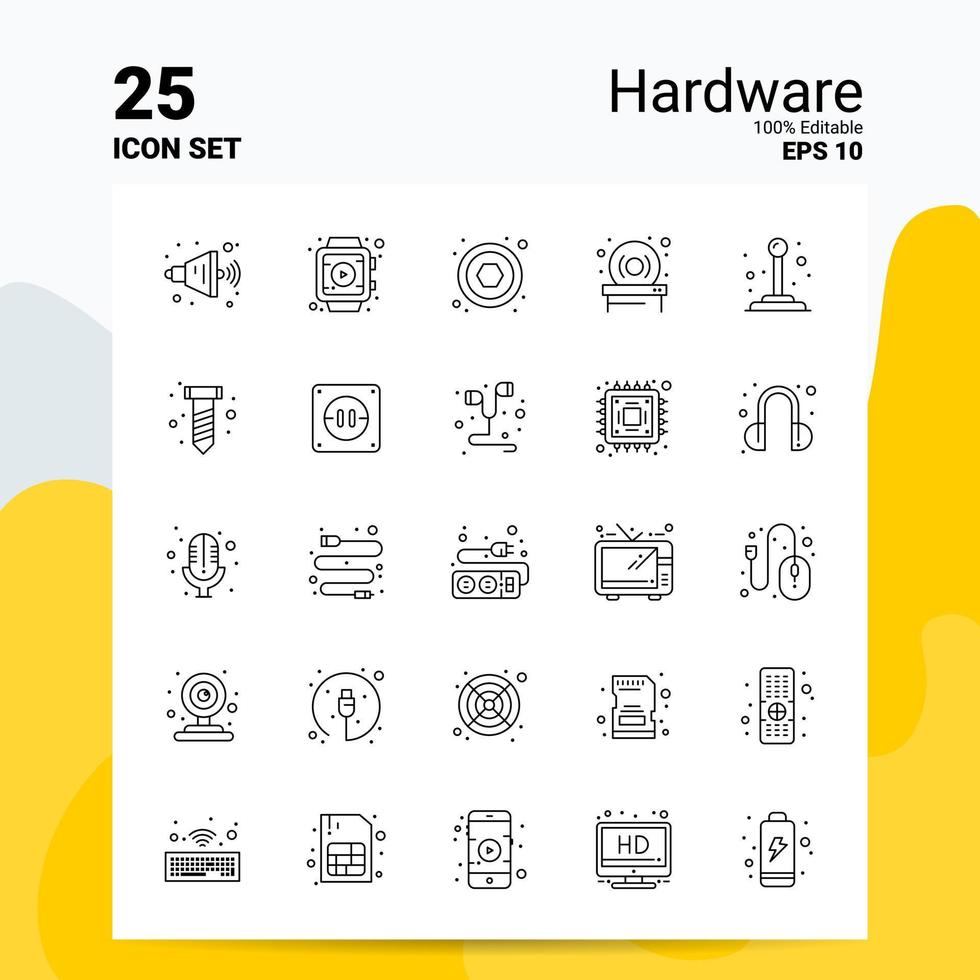 Conjunto de 25 ícones de hardware 100 eps editáveis 10 arquivos de conceito de logotipo de negócios ideias de design de ícone de linha vetor