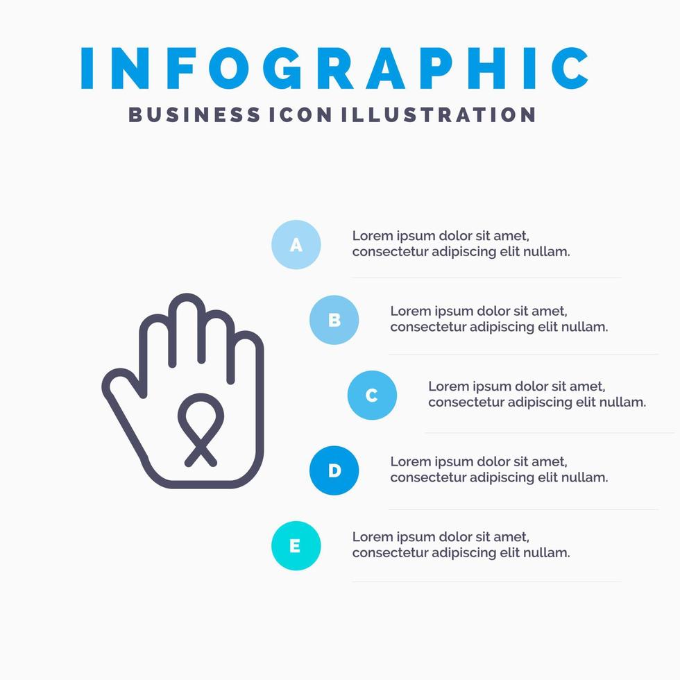 modelo de infográfico azul de conscientização de fita de mão 5 passos modelo de ícone de linha vetorial vetor