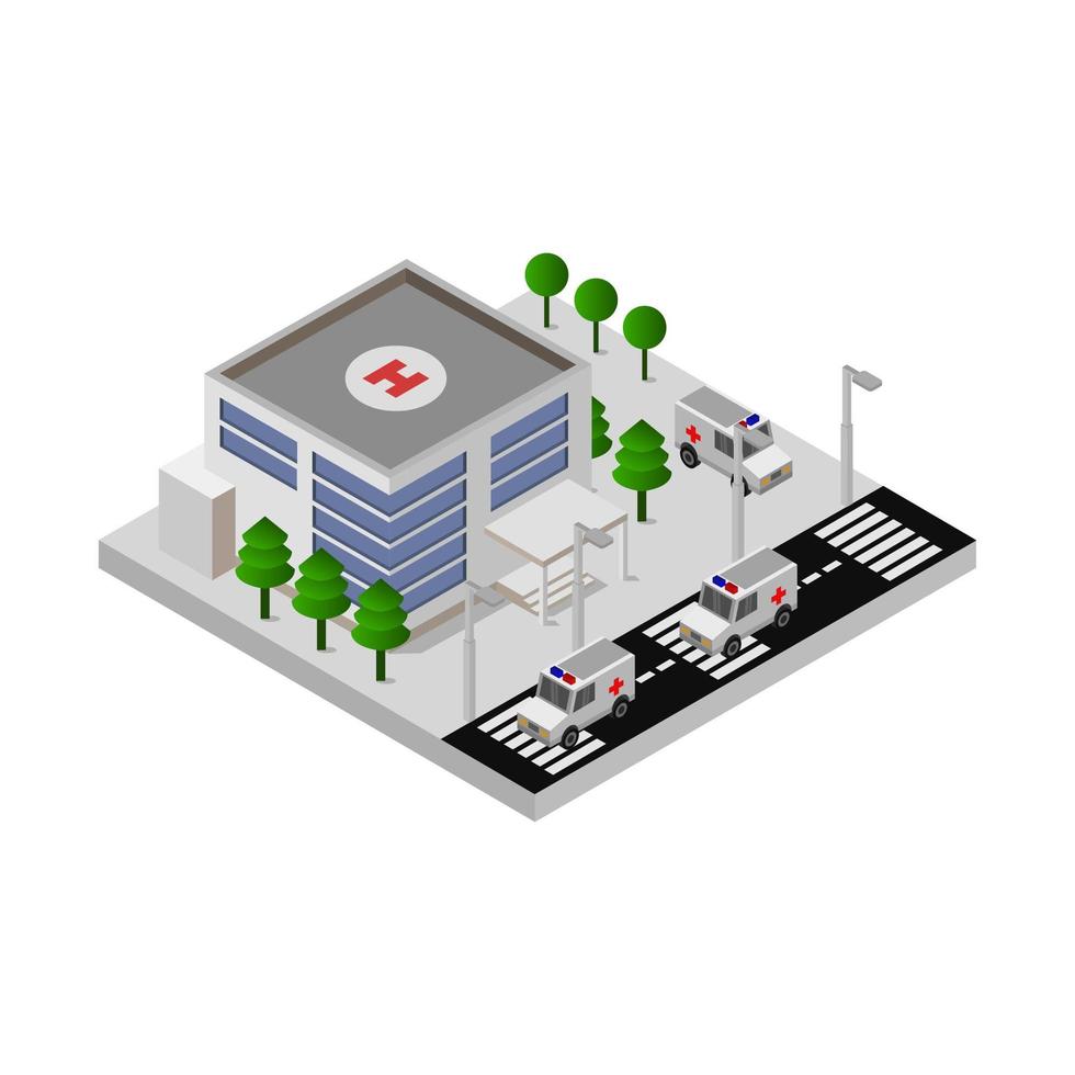hospital isométrico ilustrado em fundo branco vetor