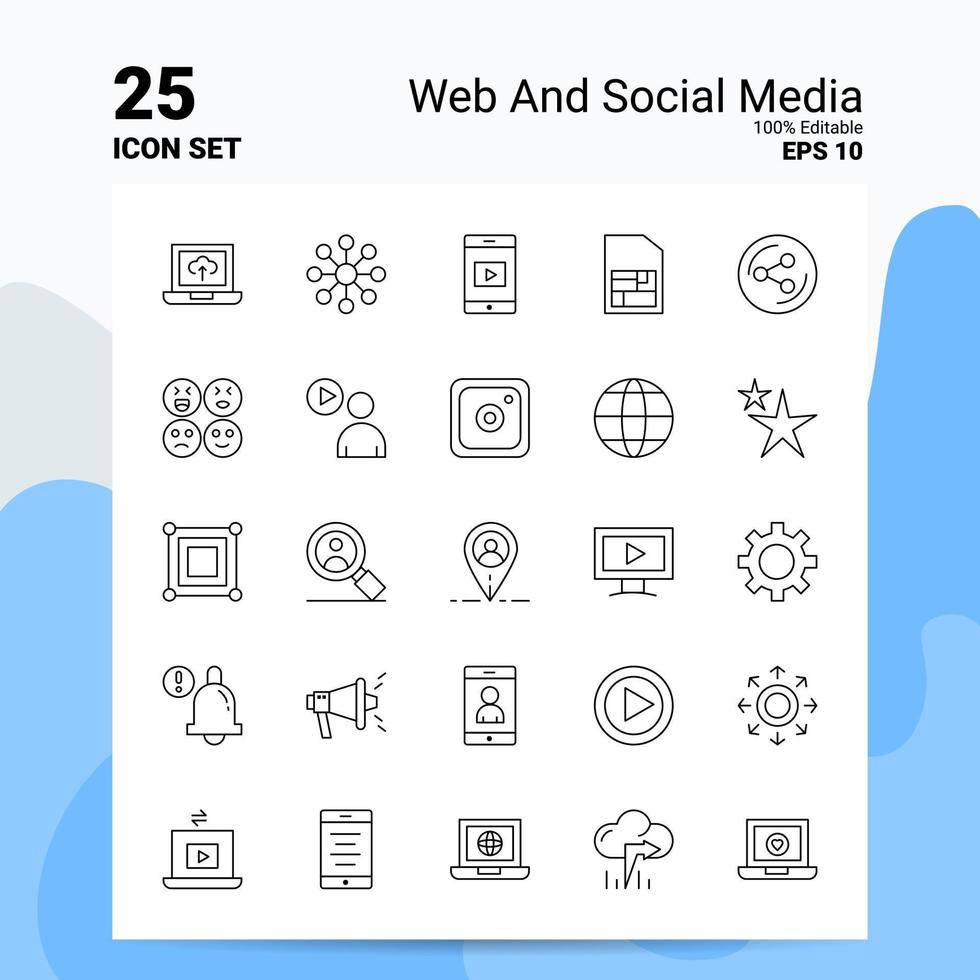 25 web e conjunto de ícones de mídia social 100 eps editáveis 10 arquivos de conceito de logotipo de negócios idéias de design de ícone de linha vetor