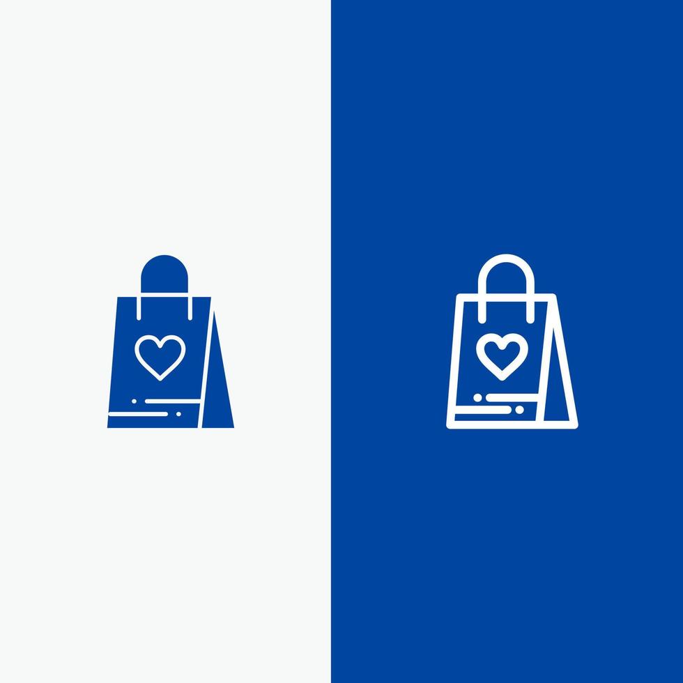 linha de saco de presente de amor de compras e ícone sólido de glifo banner azul vetor
