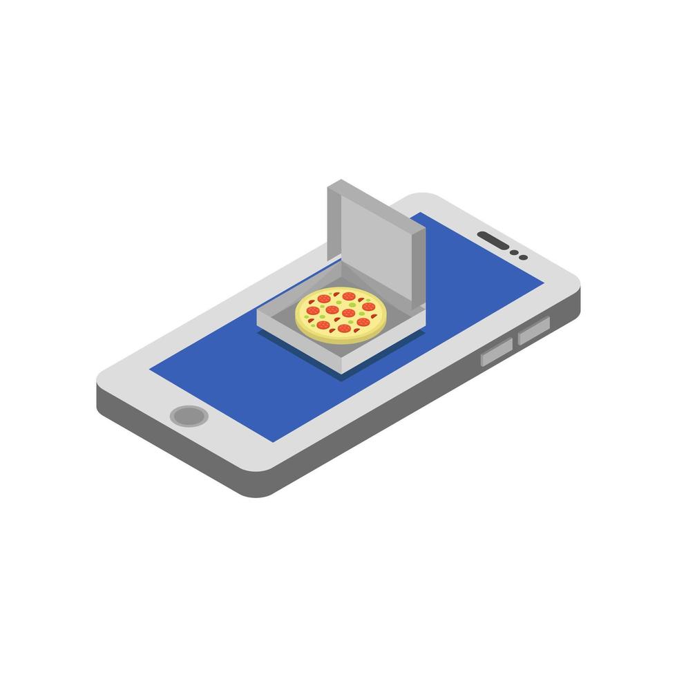 pizza isométrica online ilustrada em fundo branco vetor