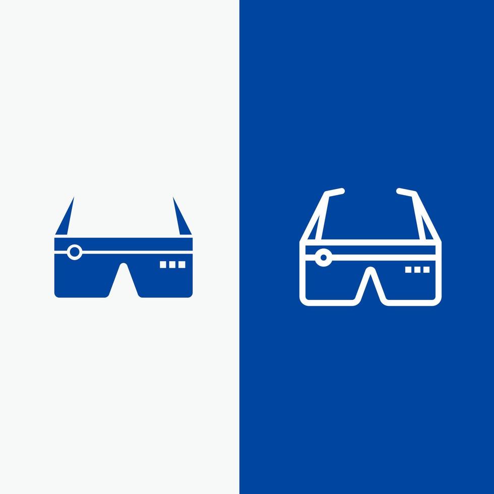 computador computação óculos digitais linha do google e ícone sólido de glifo banner azul linha e ícone sólido de glifo banner azul vetor