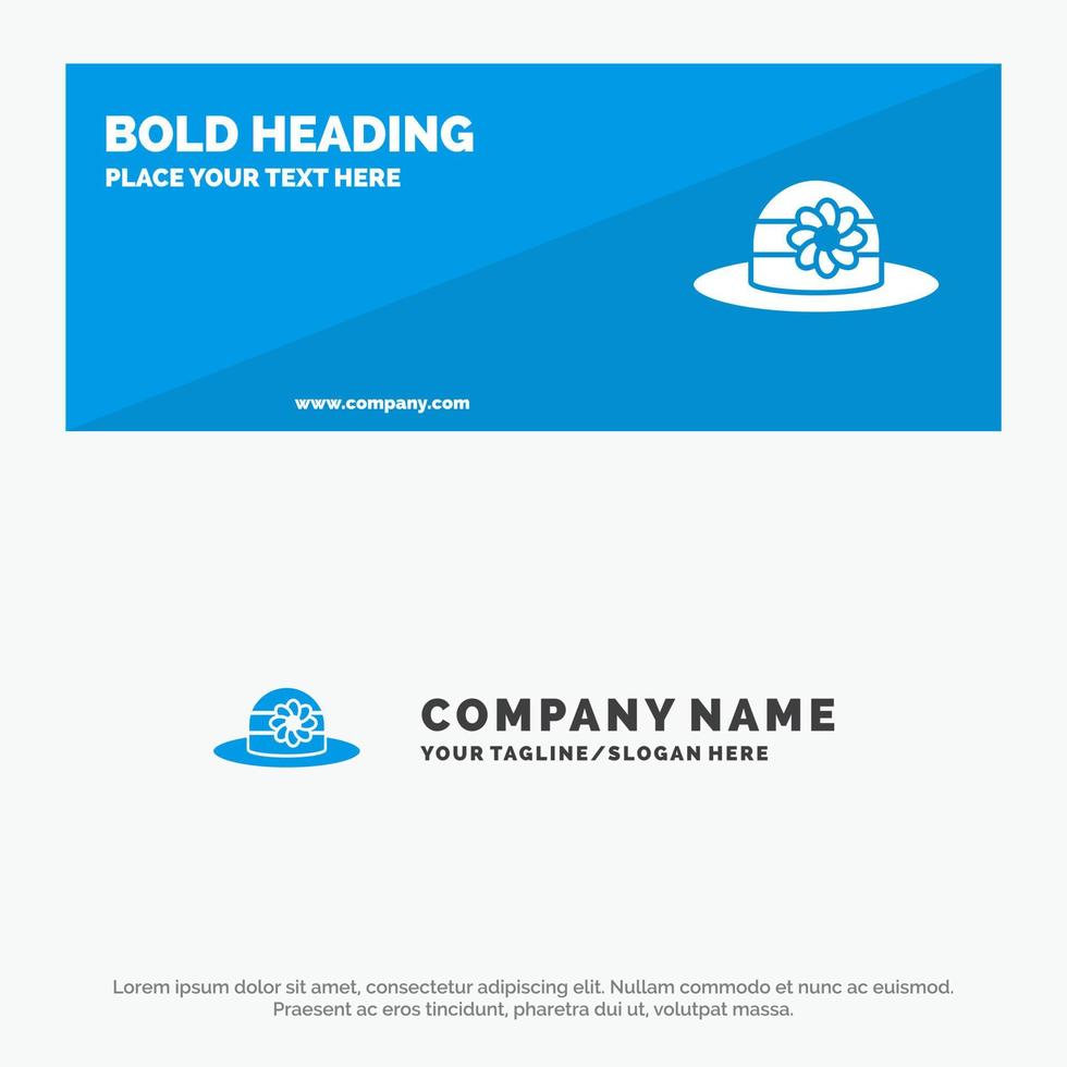 boné de chapéu de praia banner de site de ícone sólido e modelo de logotipo de negócios vetor