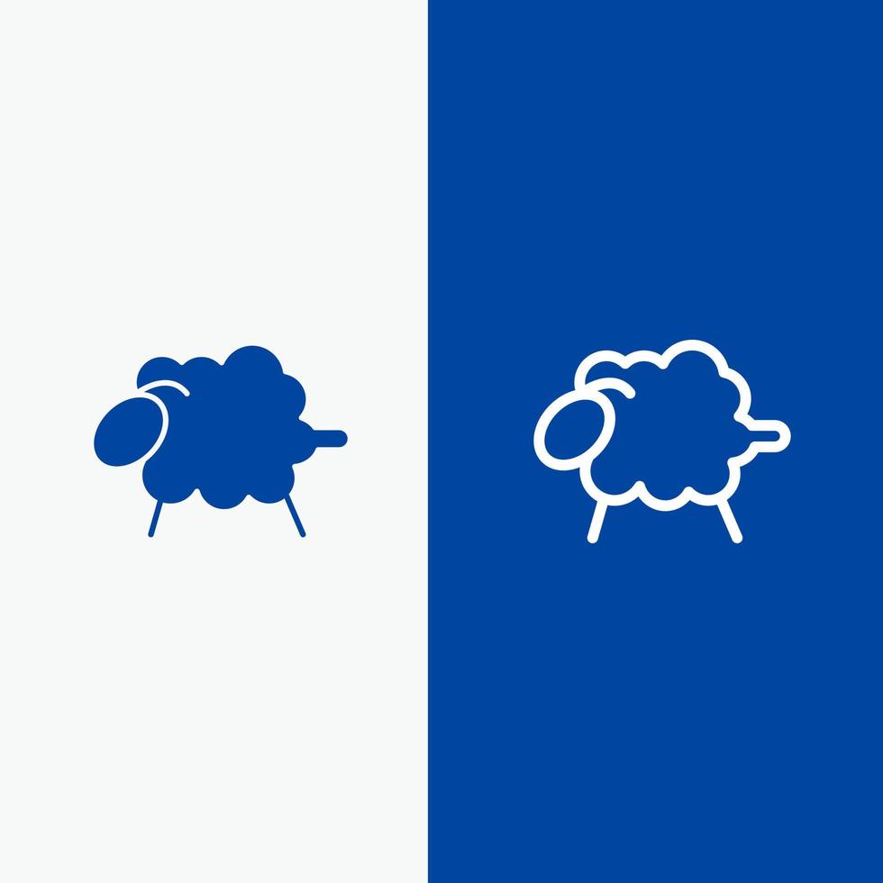 cordeiro ovelha lã linha de páscoa e glifo ícone sólido linha de banner azul e glifo ícone sólido banner azul vetor