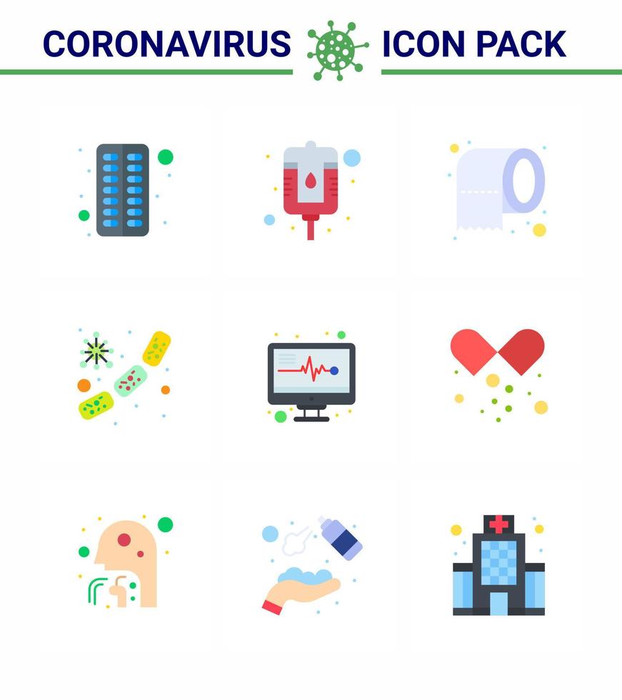 covid19 corona virus contaminação prevenção ícone azul 25 pack como monitor médico germes de vírus de papel de sangue coronavírus viral 2019nov elementos de design de vetor de doença