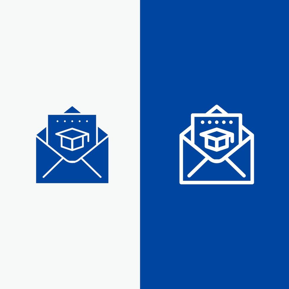 boné linha de correspondência de formatura de educação e ícone sólido de glifo banner azul linha e ícone sólido de glifo banner azul vetor