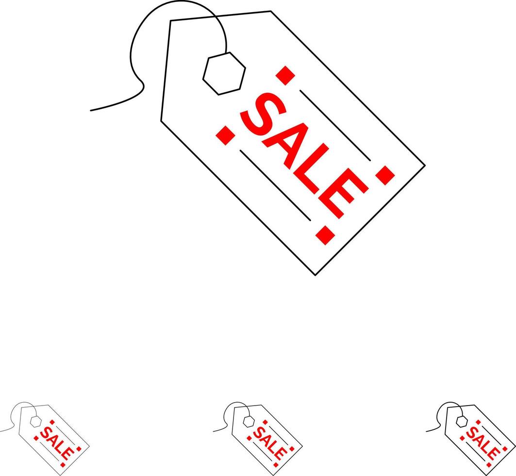 conjunto de ícones de linha preta em negrito e fino de venda de etiqueta de compras de comércio eletrônico vetor