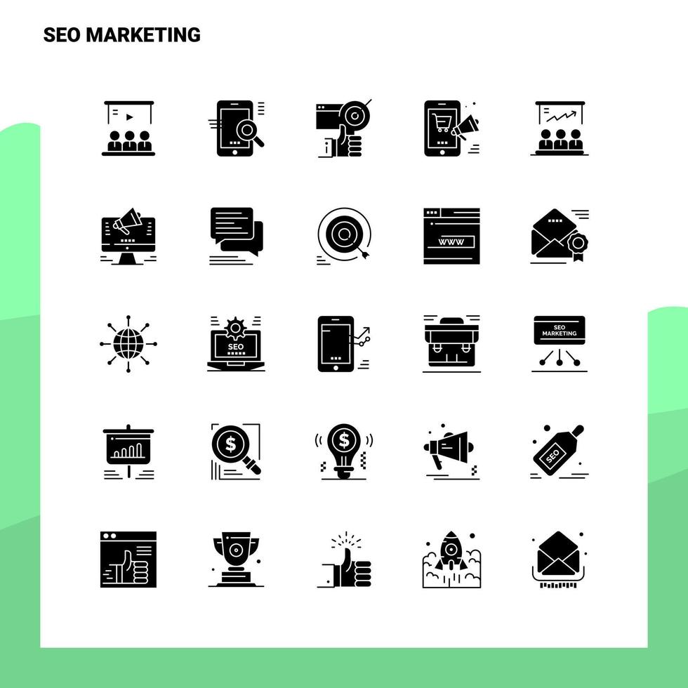 25 conjunto de ícones de marketing seo modelo de ilustração vetorial de ícone de glifo sólido para web e ideias móveis para empresa de negócios vetor