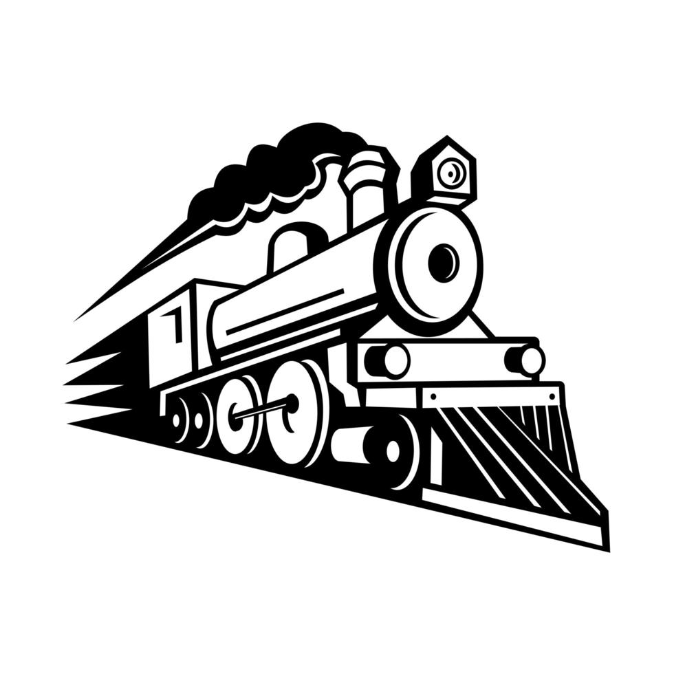 locomotiva a vapor acelerando mascote retrô vetor