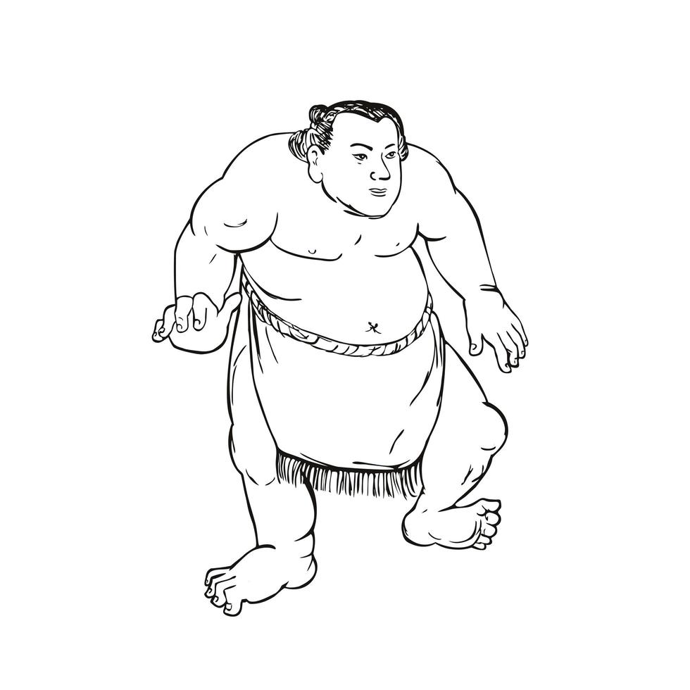 lutador de sumô profissional ou rikishi em posição de luta vetor