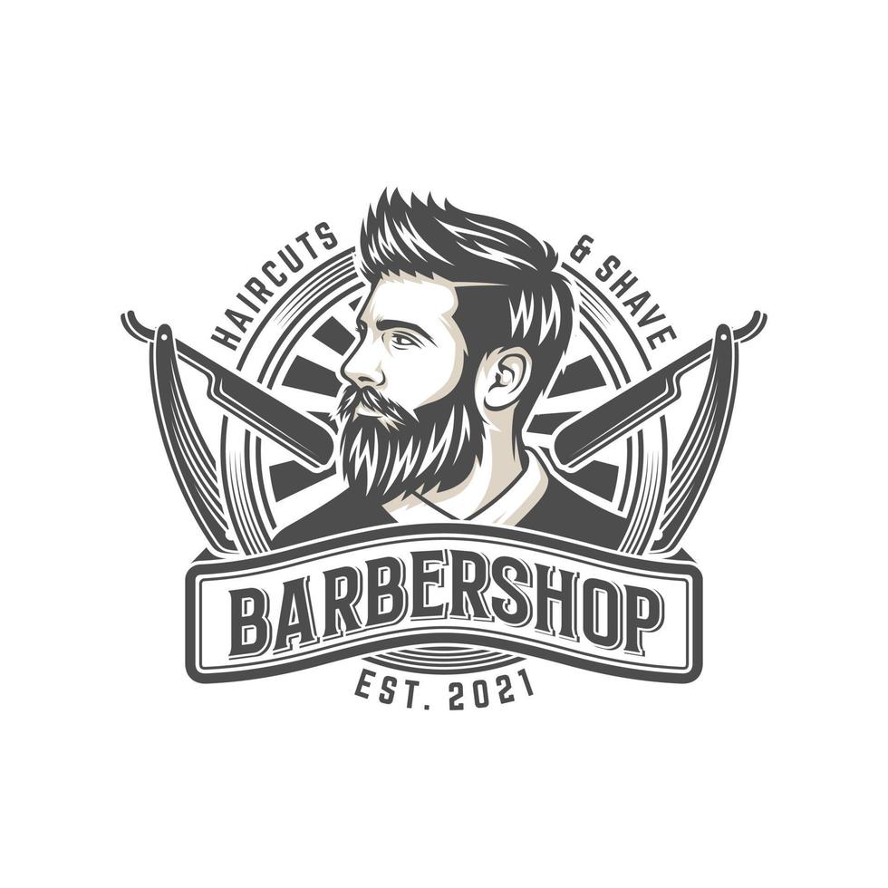 ilustração vetorial de logotipo de barba, modelo de logotipo de barbearia, vetor de homens de corte de cabelo