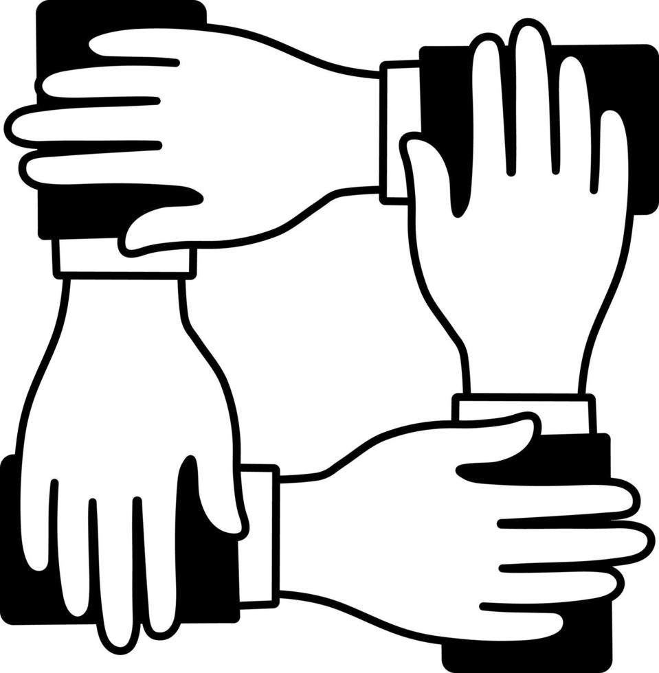 colaboração cooperação parceria equipe trabalho em equipe negócio financeiro mão semi-sólido preto e branco vetor