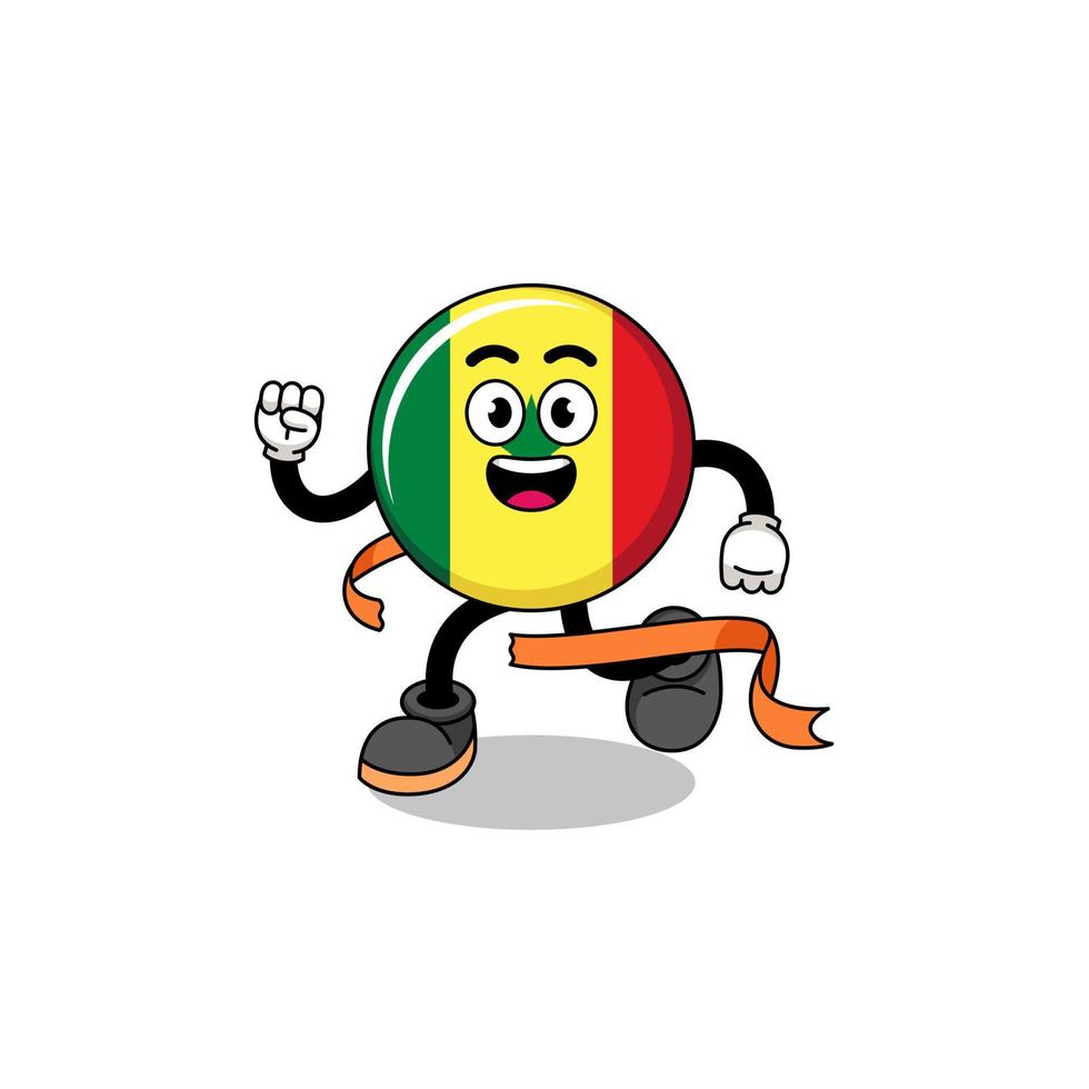 desenho de mascote da bandeira do senegal correndo na linha de chegada vetor