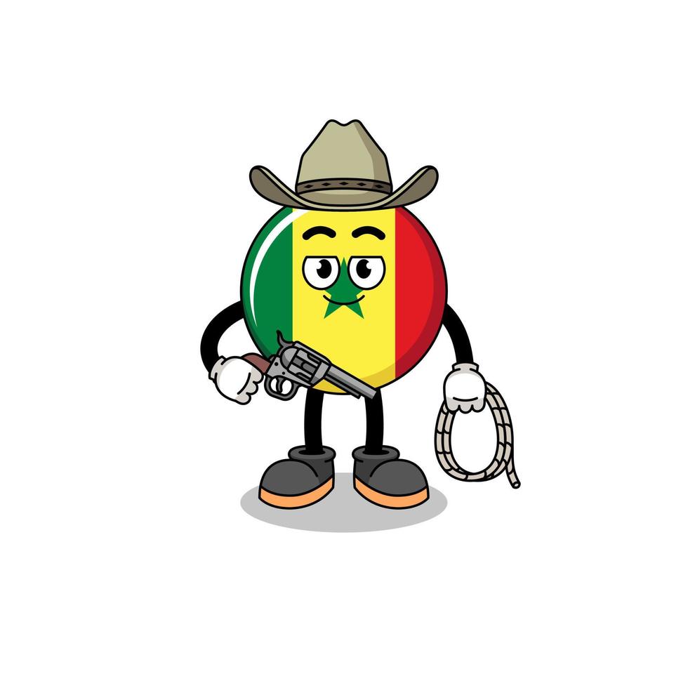 mascote de personagem da bandeira do senegal como um cowboy vetor