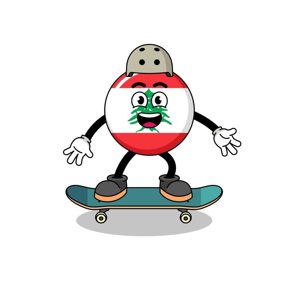 mascote da bandeira do líbano jogando skate vetor