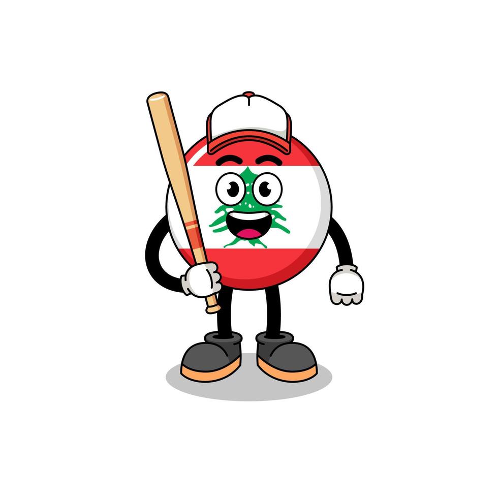 desenho animado do mascote da bandeira do líbano como jogador de beisebol vetor