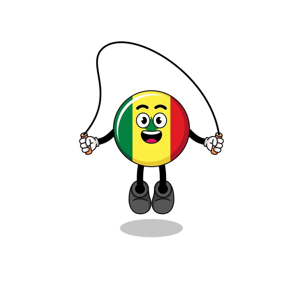 O desenho animado do mascote da bandeira do Senegal está brincando de pular corda vetor