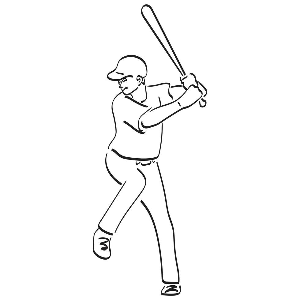 jogadores de beisebol de arte de linha em vetor de ilustração de ação dinâmica desenhados à mão isolados no fundo branco