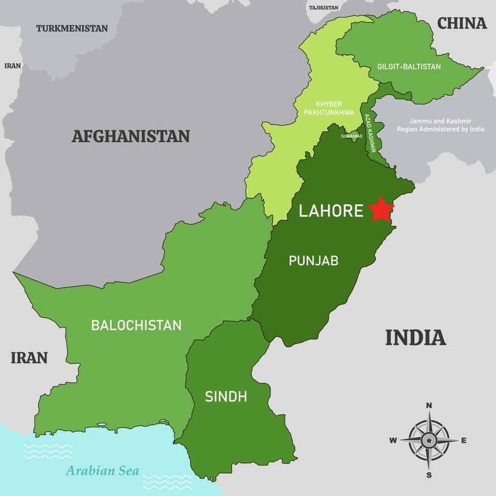 mapa do paquistão com detalhes do nome do país vetor