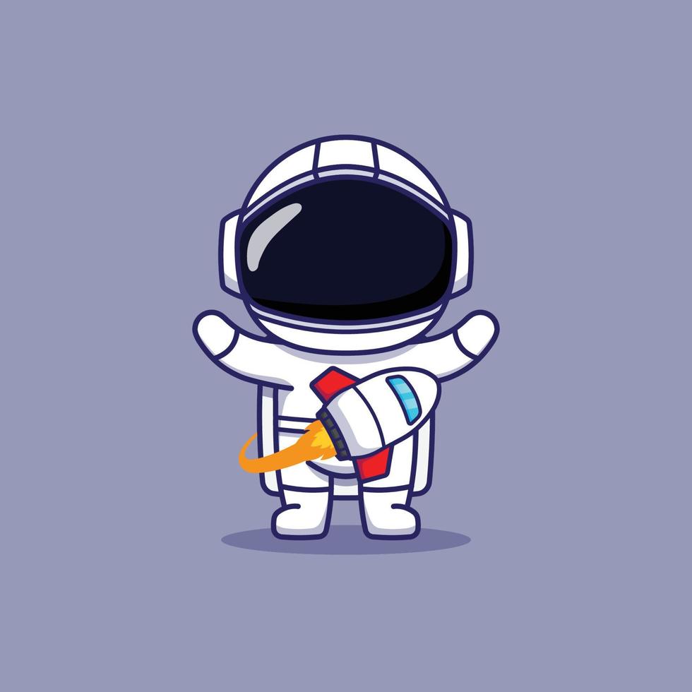 personagem bonito astronauta jogando mini foguete vetor