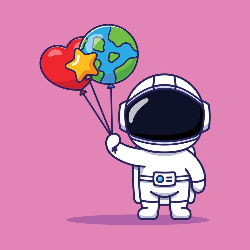 personagem bonito astronauta carregando alguns balões vetor