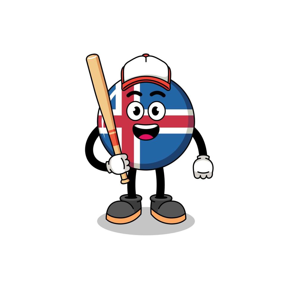 desenho de mascote da bandeira da islândia como jogador de beisebol vetor