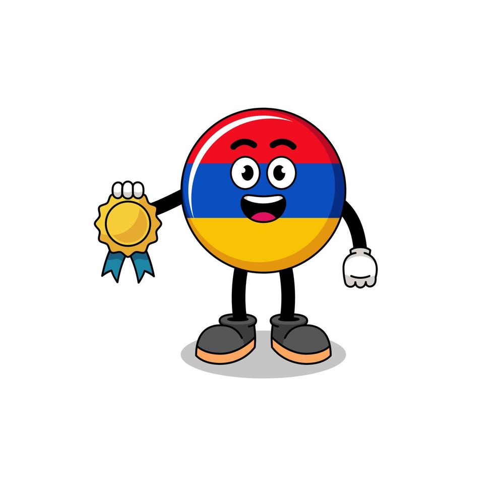 ilustração dos desenhos animados da bandeira da armênia com medalha de satisfação garantida vetor