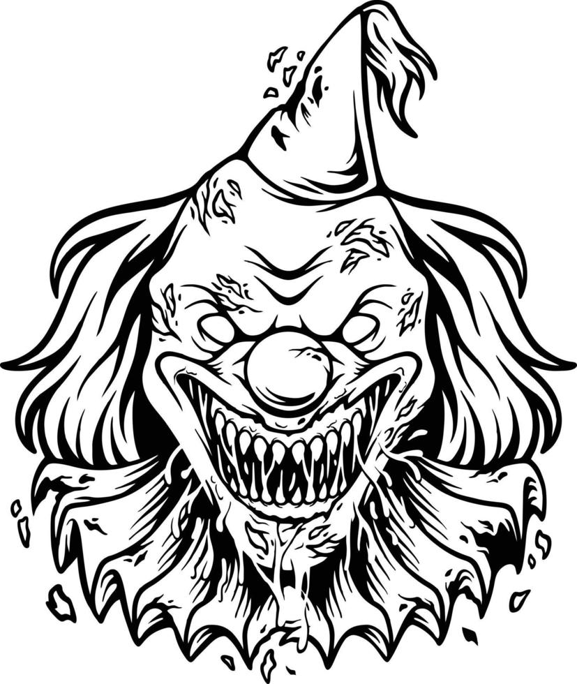 silhueta de logotipo de desenho animado de cabeça de palhaço mal assustador vetor