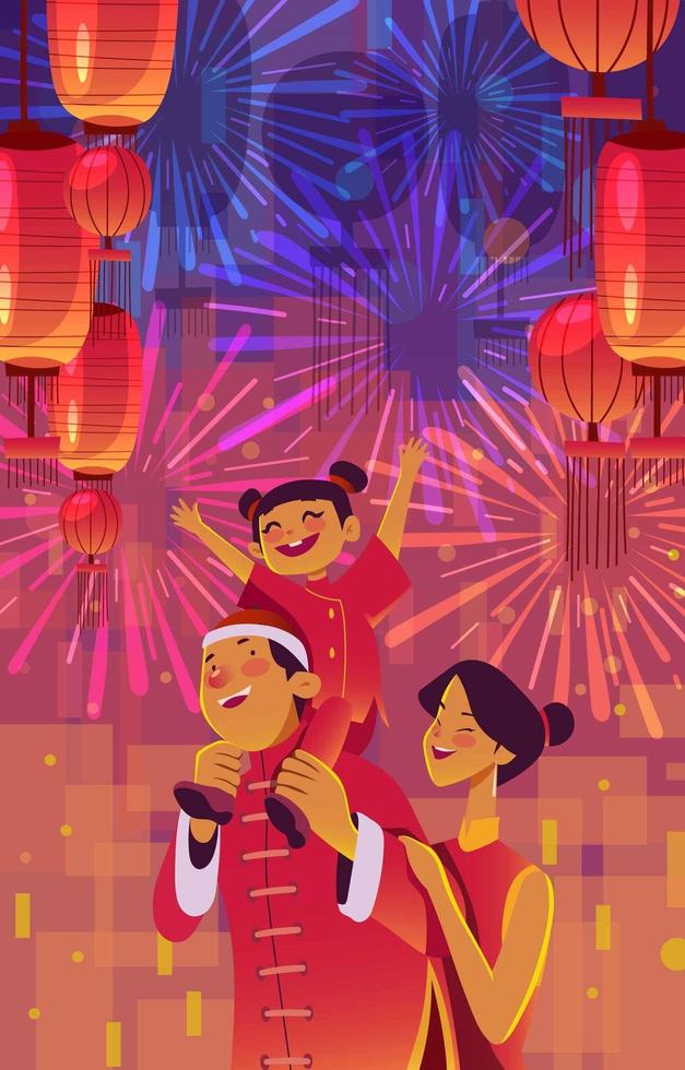 festa de ano novo chinês com família vetor