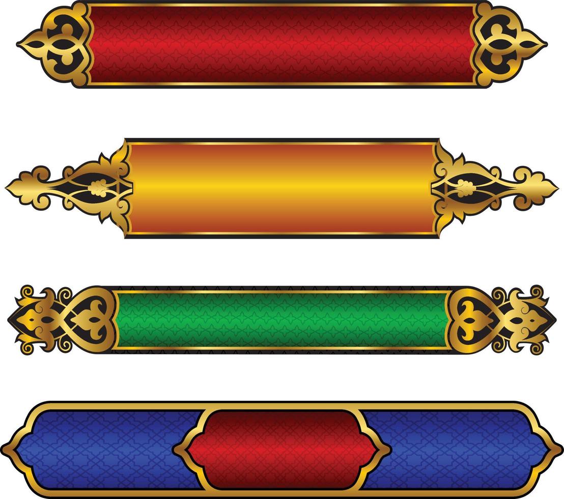 conjunto de moldura de título de banner islâmico árabe dourado de luxo png fundo transparente caixa de texto ouro imagens de design de vetor