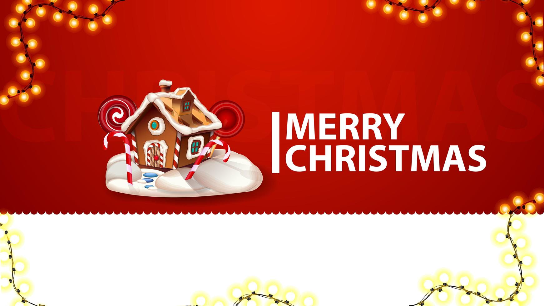 Feliz Natal, cartão vermelho para site com guirlanda e casa de pão de gengibre de Natal vetor