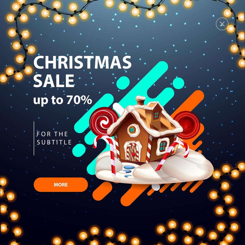 promoção de natal, desconto de até 70, desconto pop-up para site com casa de bolo de Natal vetor