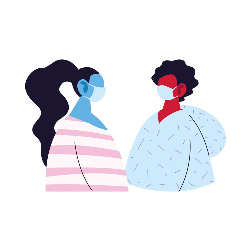 desenho de avatar de homem e mulher com desenho vetorial de máscara e pulôver vetor