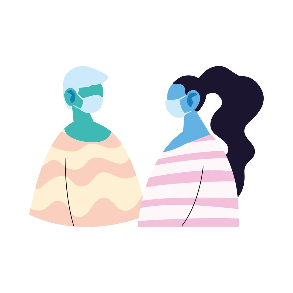 desenho de avatar de homem e mulher com desenho vetorial de máscara e pulôver vetor
