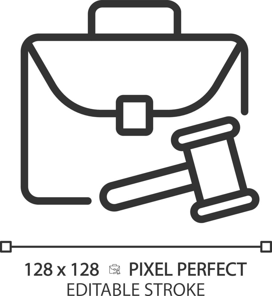 ícone linear perfeito do pixel da lei trabalhista. proteção dos direitos do trabalhador. regulamentação legal. relação empregado e empregador. ilustração de linha fina. símbolo de contorno. desenho de esboço do vetor. traço editável vetor