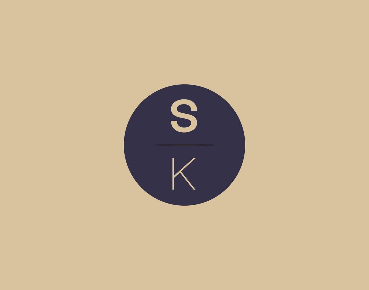 imagens vetoriais de design de logotipo moderno e elegante da carta sk vetor