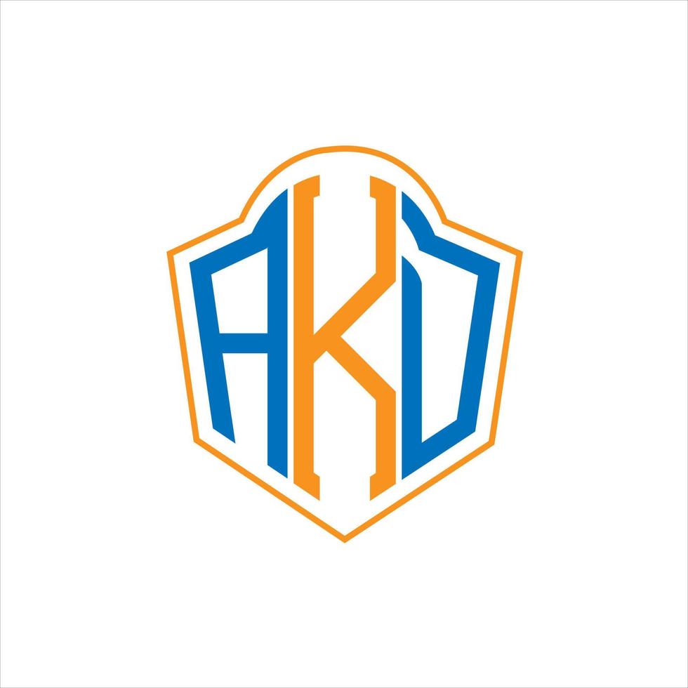 design de logotipo de escudo de monograma abstrato akd em fundo branco. logotipo da carta de iniciais criativas akd. vetor