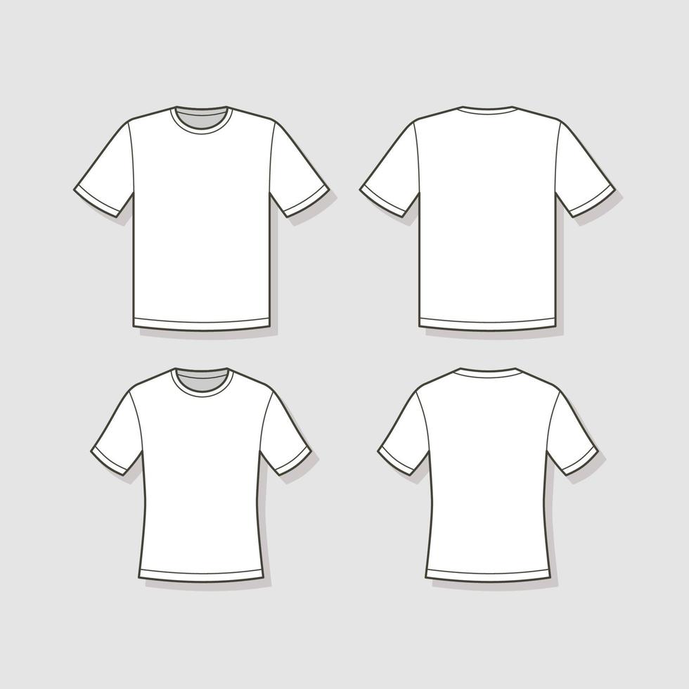 t-shirt de contorno vista frontal e traseira vetor