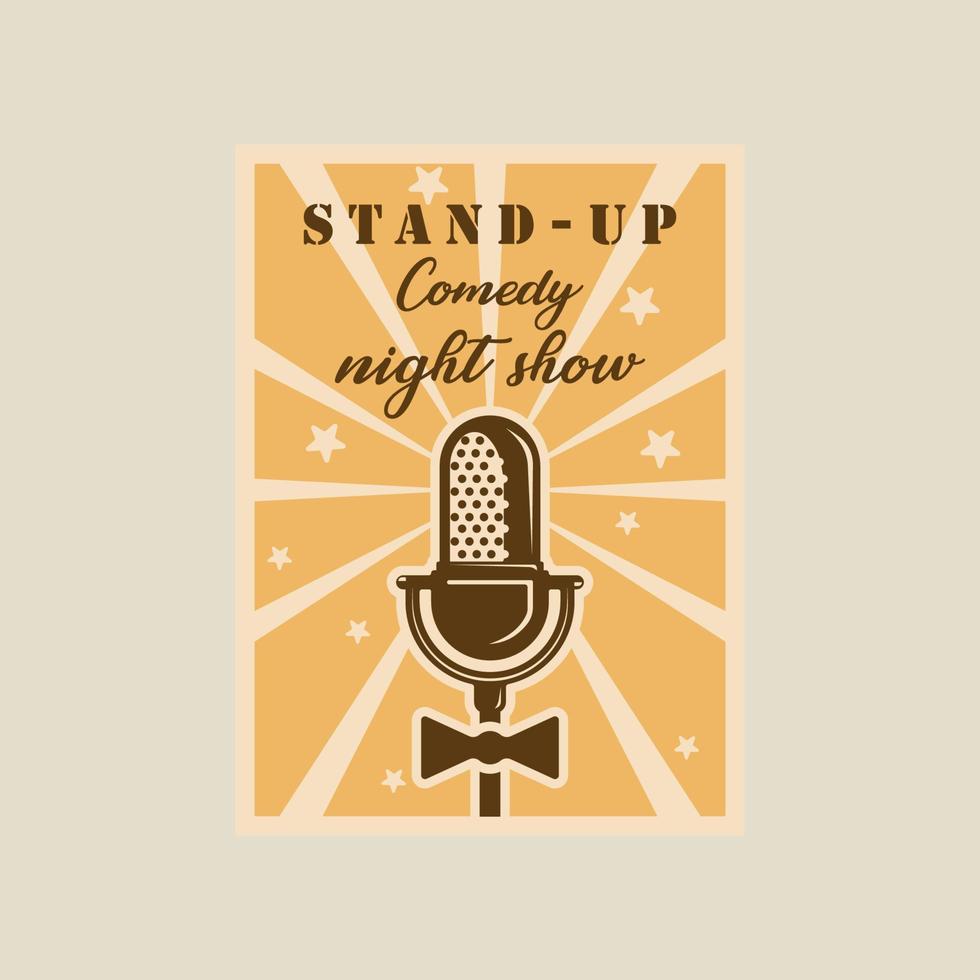 cartaz de vetor de microfone design gráfico de modelo de ilustração simples vintage. banner de show noturno de comédia stand up para empresas de entretenimento com estilo retrô