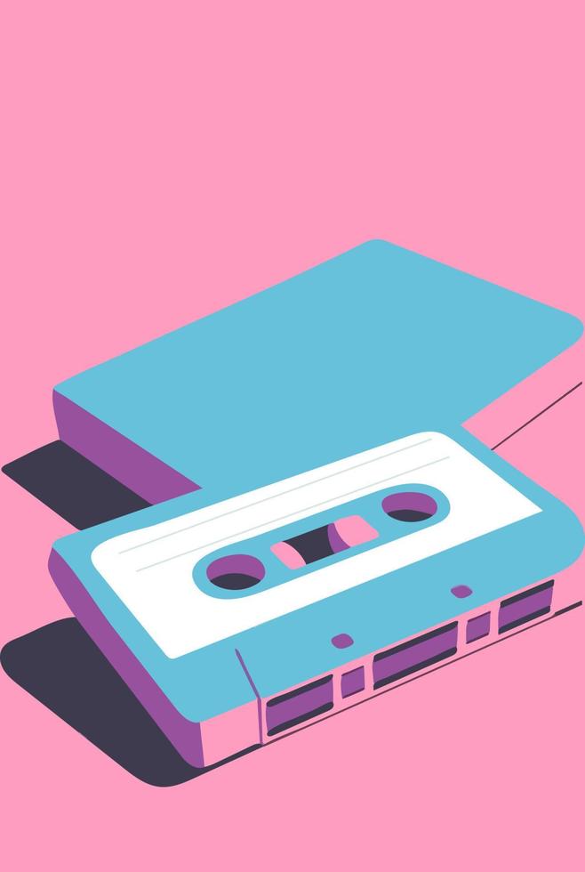 ilustração vetorial de fita cassete azul em fundo rosa vetor